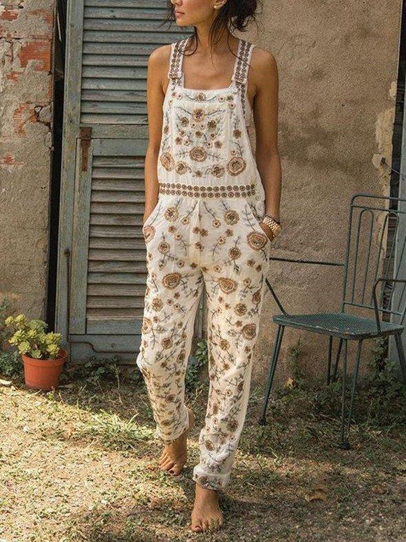 Casual Sin Mangas Floral Pantalones